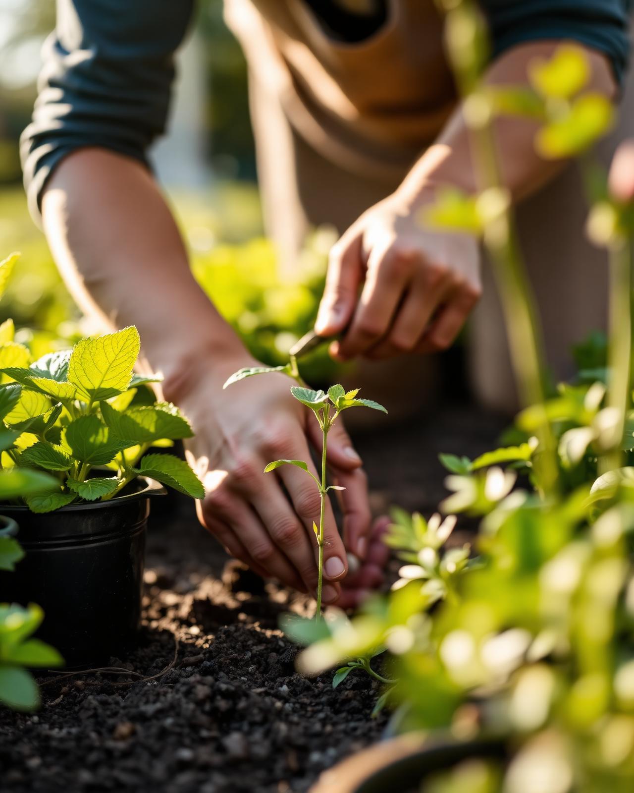 A horticulturist tending to young plants
